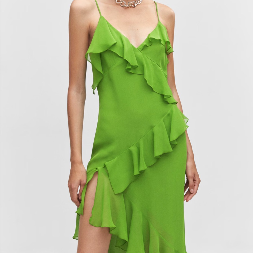 Mango Asymmetrical Dress in Bright Green